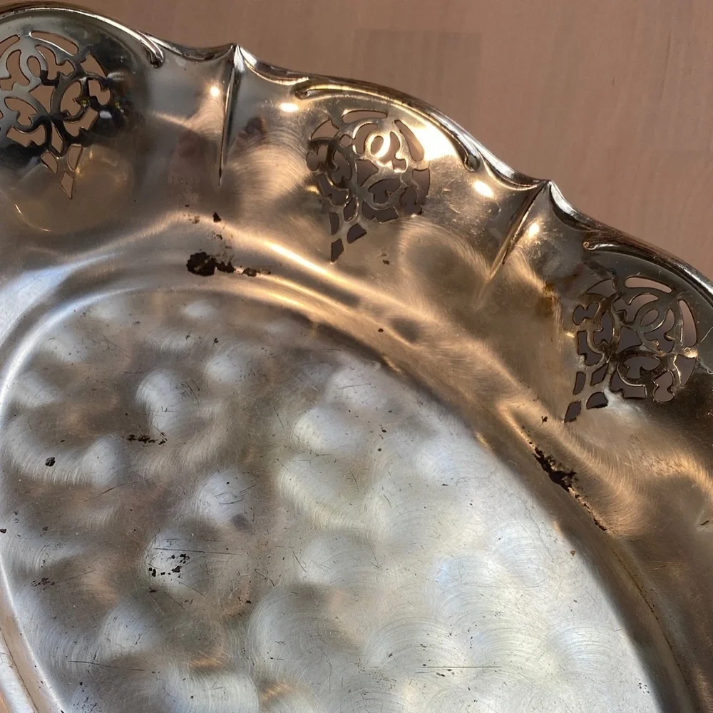 Elegant Vintage Pierced WMF Ikora Brushed Silverplated Oval Serving Tray